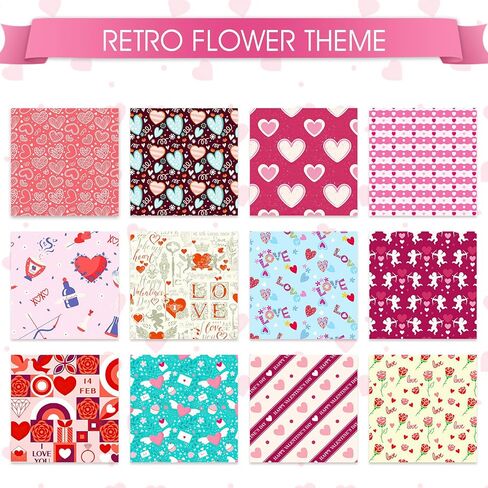 24 Sheet Valentines Day Scrapbook Craft Paper, Vintage Heart Scrapbook Paper Pad, 6"×6" DIY Decorative Craft Papers, Scrapbooking Junk Journal Gift Card Making Supplies in Kuwait