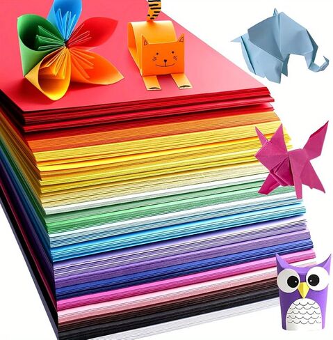 300 Sheets Colored Cardboard - Heavy-Duty Thick Craft Paper with 10 Vibrant Colors (Red, Orange, Yellow, Green, Blue, Purple, Pink, Black, White, Brown) - for Origami in Saudi Arabia