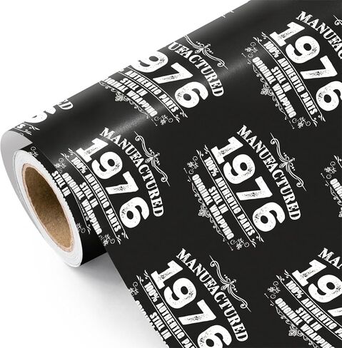 WRAPAHOLIC 50th Birthday Wrapping Paper Roll - Mini Roll - 17 Inch x 16.5 Feet - Vintage Black & White Manufactured in 1976 Birthday Wrapping Paper for Men, Boyfriend, Husband, Adult Party in Saudi Arabia