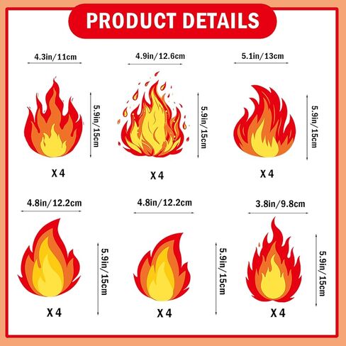 Fake Fire Party Decorations Flames Decorations: 24Pcs Fake Flames Centerpieces Sticks 6 Styles Fire Flame Centerpieces for Table Firefighter Party Decorations Flame Themed Party in Saudi Arabia