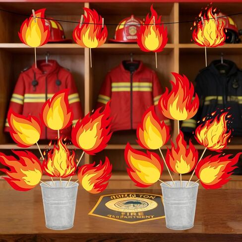 Fake Fire Party Decorations Flames Decorations: 24Pcs Fake Flames Centerpieces Sticks 6 Styles Fire Flame Centerpieces for Table Firefighter Party Decorations Flame Themed Party in Saudi Arabia