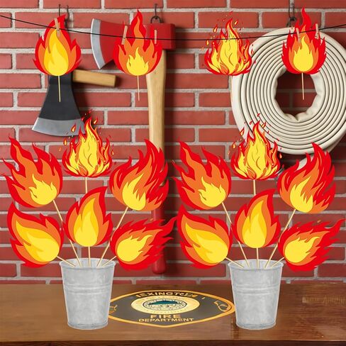 Fake Fire Party Decorations Flames Decorations: 24Pcs Fake Flames Centerpieces Sticks 6 Styles Fire Flame Centerpieces for Table Firefighter Party Decorations Flame Themed Party in Saudi Arabia