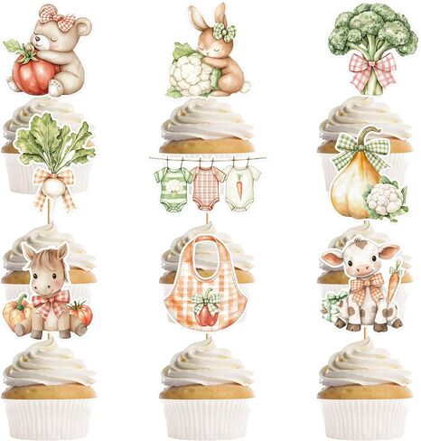 Locally Grown Baby Shower Decorations, 36 Pcs Farmers Market Cupcake Toppers, Farm Fresh Vegetable & Baby Animal Cupcake Decorations for Girls Boys Baby Shower Party in Saudi Arabia