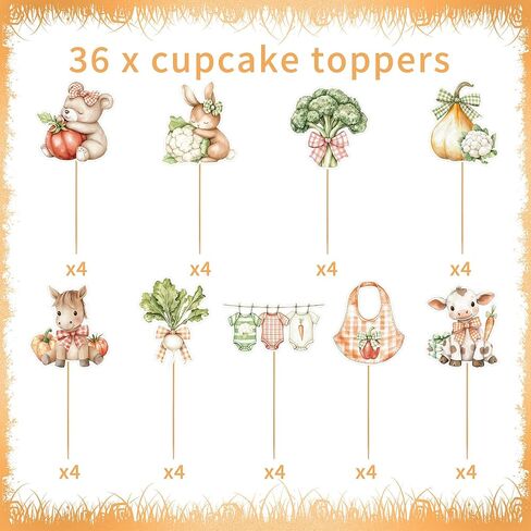 Locally Grown Baby Shower Decorations, 36 Pcs Farmers Market Cupcake Toppers, Farm Fresh Vegetable & Baby Animal Cupcake Decorations for Girls Boys Baby Shower Party in Saudi Arabia