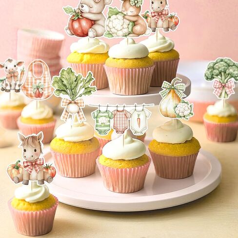 Locally Grown Baby Shower Decorations, 36 Pcs Farmers Market Cupcake Toppers, Farm Fresh Vegetable & Baby Animal Cupcake Decorations for Girls Boys Baby Shower Party in Saudi Arabia
