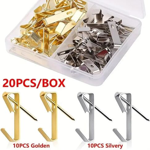 20pcs Heavy Duty Picture Hooks with Nails Picture Hanger Kit Professional Wooden Drywall Metal Photo Frame Hook Hanging Hardware Easy Install 2-Color in Saudi Arabia