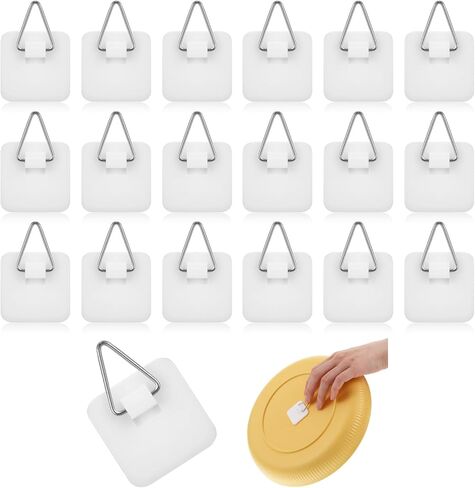 20pcs Stick on Picture Hangers,Adhesive Picture Hanging Hooks with Adhesive Backing, No Nails Required, Quick Stick Pictures Hangers, for Pictures Frames, Foam Board, and Wall Art,Square in Saudi Arabia