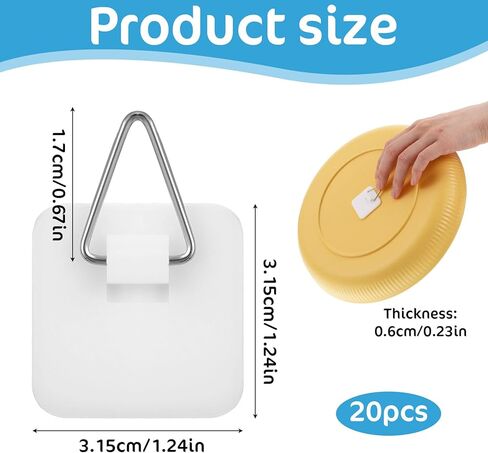 20pcs Stick on Picture Hangers,Adhesive Picture Hanging Hooks with Adhesive Backing, No Nails Required, Quick Stick Pictures Hangers, for Pictures Frames, Foam Board, and Wall Art,Square in Saudi Arabia