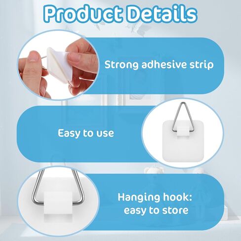 20pcs Stick on Picture Hangers,Adhesive Picture Hanging Hooks with Adhesive Backing, No Nails Required, Quick Stick Pictures Hangers, for Pictures Frames, Foam Board, and Wall Art,Square in Saudi Arabia