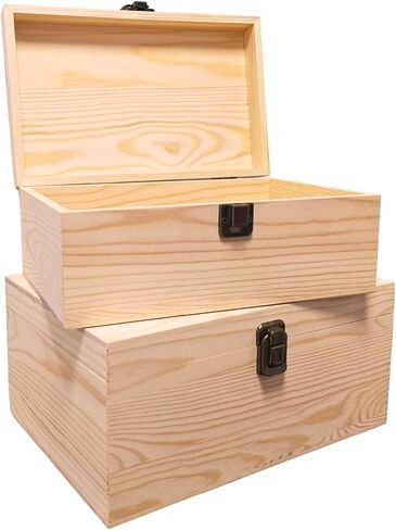Large Unfinished Wooden Storage Box with Lid & Latch, 2-Pack Pine Wood Craft Boxes with Bonus Small Box for DIY Crafts & Gifts in Saudi Arabia