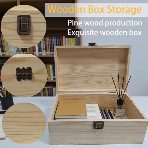 Large Unfinished Wooden Storage Box with Lid & Latch, 2-Pack Pine Wood Craft Boxes with Bonus Small Box for DIY Crafts & Gifts in Saudi Arabia