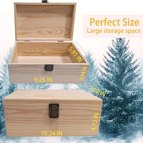 Large Unfinished Wooden Storage Box with Lid & Latch, 2-Pack Pine Wood Craft Boxes with Bonus Small Box for DIY Crafts & Gifts in Saudi Arabia