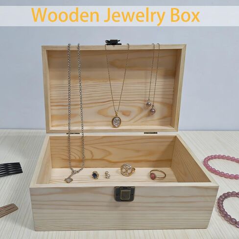 Large Unfinished Wooden Storage Box with Lid & Latch, 2-Pack Pine Wood Craft Boxes with Bonus Small Box for DIY Crafts & Gifts in Saudi Arabia
