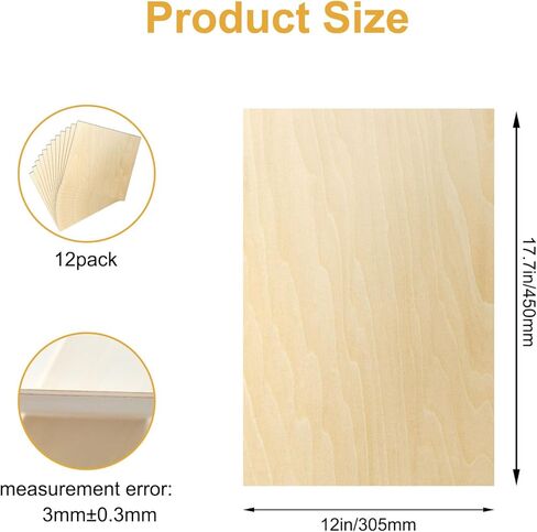 12 Pack Basswood Sheets 12x18x1/8 Inch, Balsa Wood Sheet, 3mm Plywood for Laser Cutting & Engraving, Unfinished Wood for DIY Crafts, Models, Ornaments, and Drawing Projects in Saudi Arabia