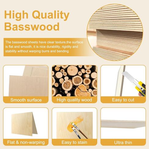 12 Pack Basswood Sheets 12x18x1/8 Inch, Balsa Wood Sheet, 3mm Plywood for Laser Cutting & Engraving, Unfinished Wood for DIY Crafts, Models, Ornaments, and Drawing Projects in Saudi Arabia