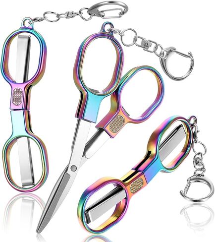 3 Pcs Badge Reel Scissors with Keychains - Stainless Steel Portable Safety Mini Foldable Scissors - Pocket Travel Small Keychain Scissor for Nurse, Travel, Office, Craft, Sewing(Rose Gold) in Saudi Arabia