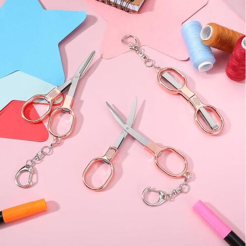 3 Pcs Badge Reel Scissors with Keychains - Stainless Steel Portable Safety Mini Foldable Scissors - Pocket Travel Small Keychain Scissor for Nurse, Travel, Office, Craft, Sewing(Rose Gold) in Saudi Arabia