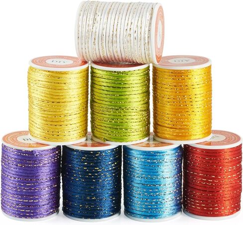 4 Rolls Nylon Rattail Satin Cord 2mm Braided Nylon Beading String Silk Satin Cord for Friendship Bracelet Chinese Knot Lanyard Jewelry Making (Golden) in Kuwait