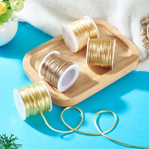 4 Rolls Nylon Rattail Satin Cord 2mm Braided Nylon Beading String Silk Satin Cord for Friendship Bracelet Chinese Knot Lanyard Jewelry Making (Golden) in Saudi Arabia