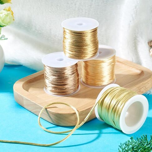 4 Rolls Nylon Rattail Satin Cord 2mm Braided Nylon Beading String Silk Satin Cord for Friendship Bracelet Chinese Knot Lanyard Jewelry Making (Golden) in Saudi Arabia
