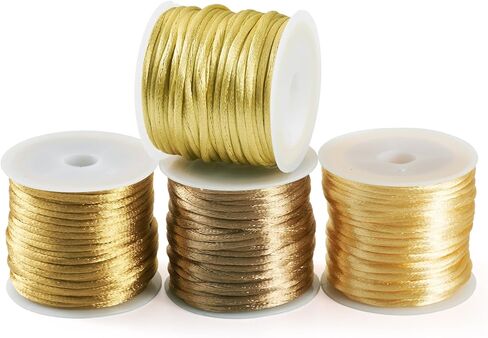4 Rolls Nylon Rattail Satin Cord 2mm Braided Nylon Beading String Silk Satin Cord for Friendship Bracelet Chinese Knot Lanyard Jewelry Making (Golden) in Saudi Arabia