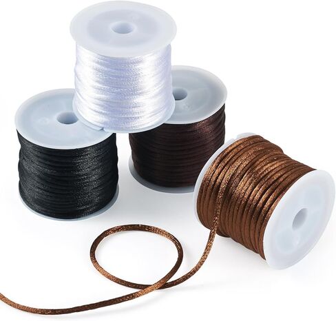4 Rolls Nylon Rattail Satin Cord 2mm Braided Nylon Beading String Silk Satin Cord for Friendship Bracelet Chinese Knot Lanyard Jewelry Making (Golden) in Saudi Arabia