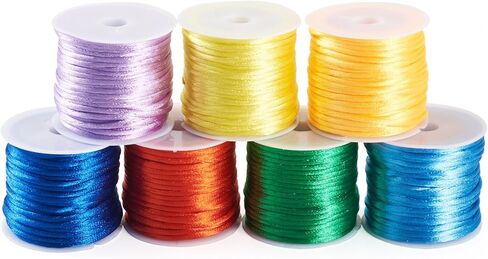 4 Rolls Nylon Rattail Satin Cord 2mm Braided Nylon Beading String Silk Satin Cord for Friendship Bracelet Chinese Knot Lanyard Jewelry Making (Golden) in Saudi Arabia