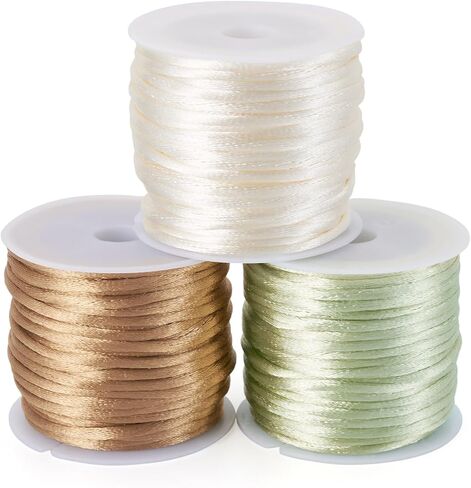 4 Rolls Nylon Rattail Satin Cord 2mm Braided Nylon Beading String Silk Satin Cord for Friendship Bracelet Chinese Knot Lanyard Jewelry Making (Golden) in Saudi Arabia