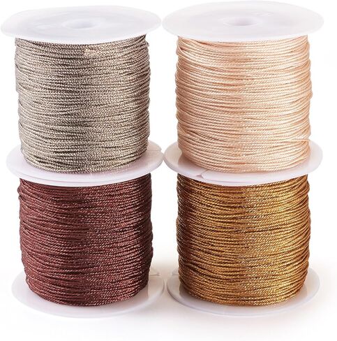 FASHEWELRY 109.36 Yards 0.8mm Metallic Cord Tinsel Rope Thread Black White Ornament String Rope Round Metallic String for Gift Wrapping Jewelry Making Craft (Multi Color) in Saudi Arabia