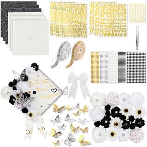 Wavwavw 68 Pcs DIY Graduation Cap Decorations Kit, Faux Flowers 3D Butterfly Bow Self Adhesive Rhinestones and Alphabet Letter Stickers for 2026 Grad Cap Topper Decor Graduation Party(Rose Gold) in Saudi Arabia