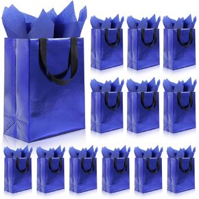 Addblu 12 Pack Reusable Gift Bags with Handles & 24 Tissue Papers, 10x4x8 Inch Iridescent Gift Bags with Cardboard Bases for Shopping, Parties, Birthdays, Weddings, Holiday (Red Gift Bag) in Saudi Arabia