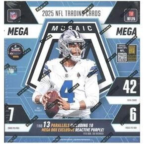 2025 بطاقات تداول Mosaic Football Mega Box، 7 بطاقات في كل عبوة، 6 عبوات في كل صندوق، إجمالي 42 بطاقة. 13 متوازيًا في كل صندوق in Kuwait