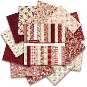 Red Floral Scrapbook Paper, 12x12 Vintage Flower Large Double Sided Pattern Paper for Crafts Materials Journaling Scrapbooking Supplies Card Making Album Decor Gift Wraping in Kuwait