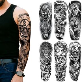 Military Temporary Tattoo Sleeves, Full Arm Large War Soldier Fake Tattoos Sleeve For Men Women Adult, Black Long Lasting Patriotic Warrior Temp Tatoo Sticker Leg Body Art Makeup, 6-Sheet in Saudi Arabia
