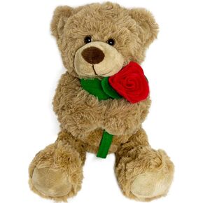 Brown Plush Teddy Bear with Rose 12" Cute Small Teddy Bear Soft Stuffed Animal Plush Doll for Valentines Wedding Anniversary Birthday Gift for Kids Girls Girlfriend Wife Mom in Saudi Arabia
