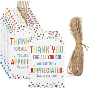 50 Pcs Thank You Gift Tags with 20m String, 2.1 x 3.3 Inches Paper Gift Tags Colorful Hanging Label, Thank You for All You Do Personalized Gift Wrapping Labels for Valentine's Day Wedding Birthdays in Saudi Arabia