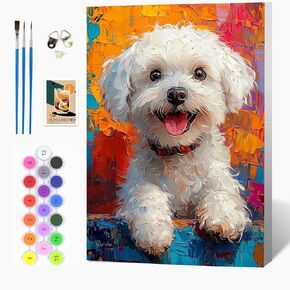 Auremi Puppy Framed Paint by Number for Adults,DIY Animal Painting by Number Kits on Canvas Acrylic Oil Painting Kits for Adults Paint by Number Kits for Home Decor 20x30cm in Saudi Arabia