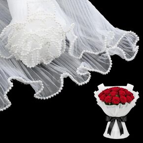APLZGMG 8 Yards White Flower Wrapping Mesh Paper with Pearl Edge, Wrinkled Translucent Bouquet Packaging Net for Florist Supplies, Wedding, Valentine’s Day, Mother’s Day & DIY Gift Decor in Kuwait