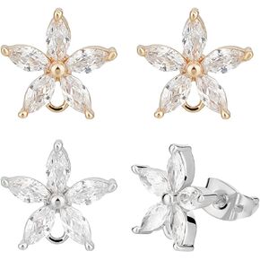 Beebeecraft 1 Box 10Pcs Flower Stud Earring Findings 18K Gold Plated Cubic Zirconia Crystal Blossom Earrings Studs with Dangle Loop and Ear Nuts for Earring Making Findings Hole 1.5mm in Kuwait