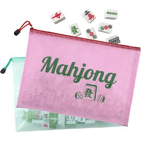 أكياس بلاط ماجونج شفافة بسحاب - عبوتان من أكياس تخزين ملحقات ماجونج المقاومة للماء للماجونج الأمريكي، الدومينو، ألعاب البطاقات، ليلة السفر والألعاب (حقيبة وردية وخضراء) in Kuwait