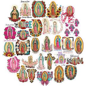 30Pcs Our Lady of Guadalupe Stickers Pack – Virgin Mary Vinyl Stickers for Journals, Laptops, Scrapbooks, Faith-Based Gifts, Religious Catholic Decals in Kuwait