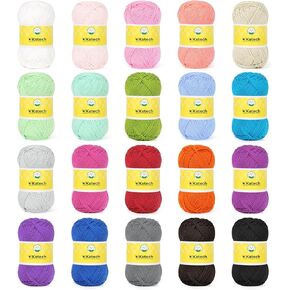 خيوط قطنية Katech 20 Mini 1OO% للكروشيه - وزن 3 DK - 1780 ياردة من خيوط الأطفال الناعمة للحرف اليدوية - مجموعة خيوط متعددة الألوان لحياكة ملابس الأطفال، مجموعة قوس قزح الأفغانية للمبتدئين والكروشيه (25 جم/89 ياردة) in Kuwait