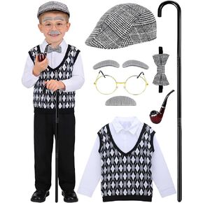 Old Man Costume for Kids - 7 Pcs Boys 100 Days of School Costume for Grandpa Outfit Dress Up Cosplay in Kuwait