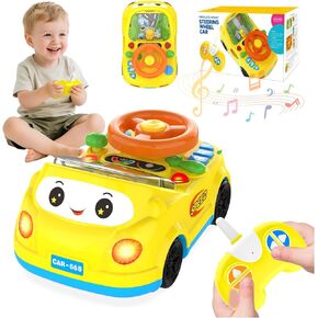 ألعاب الأطفال الصغار للأعمار من 1 إلى 3 سنوات - التحكم عن بعد في سباق السيارات الدفع بالتحكم عن بعد وألعاب القيادة على عجلة القيادة، تعلم تفاعلي تعليمي هدية عيد ميلاد للأطفال بعمر 1 2 3 (أصفر) in Kuwait