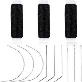 12pcs Hair Needle and Thread Set 9Pcs Curved Needle with 3Pcs Black Threads Hair Extension Tools for Making Wig Sewing Needles and Thread for Hand Sewing Hairs Weave Extension Canvas Repair in Saudi Arabia