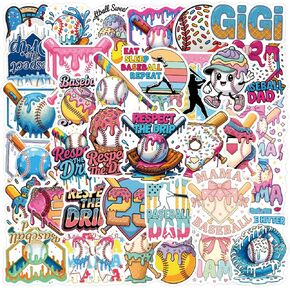 Ice Cream Drip Baseball Stickers 50Pcs, Funny Ice Cream Drip Baseball Stickers Waterproof Vinyl Gifts for Phone, Water Bottle, Luggage, Laptop, Adults Teens in Saudi Arabia