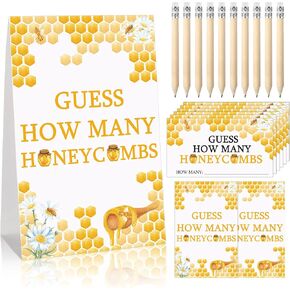 Fumete 63 Pcs Bee Baby Shower Games Include Guess How Many Honeycombs Sign and 50 Guessing Cards with 10 Pencils and 2 Honeycomb Bottle Stickers for Baby Shower Birthday Theme Party Decorations in Kuwait