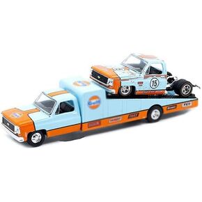 1973 C30 Wedge Truck باللون الأزرق الفاتح والبرتقالي و1978 10 شاحنة بدون سرير #15 باللون الأزرق الفاتح والبرتقالي (الصدأ) إصدار محدود إلى 8000 قطعة في جميع أنحاء العالم 1/64 نموذج Diecast من M2 Machines 39200-MJS07 in Kuwait