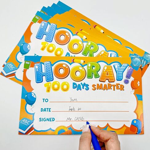 Cinrobiye 180 Pcs 100 Days of School Awards Set,Happy 100th Day Certificate of Award Rubber Bracelets Wristbands Coloring Posters Pencils 100 Days Smarter Badges Pins Stickers for School Party in Saudi Arabia