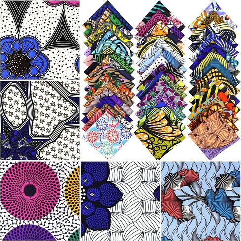 40pcs 10 x 10 Inch African Fabric Squares No Repeat Quilting Fabrics Bundles Kente Cloth Ankara Wax Print Fabric Bundles for DIY Sewing Patchwork Accessories in Saudi Arabia